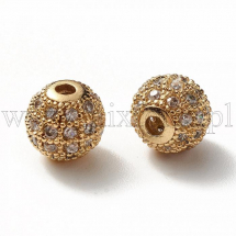 Koraliki Mosiężne z Cyrkoniami, Kulki, Trwała Powłoka Złoto, 8x7mm, otwor 2mm, 2szt (13WB30804)