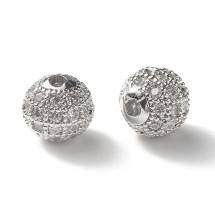 Koraliki Mosiężne z Cyrkoniami, Kulki, Trwała Powłoka Platyna, 8x7mm, otwor 2mm, 2szt (13WB30805)