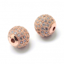 Koraliki Mosiądz z Cyrkoniami, Okrągłe, Powłoka Odporna, Różowe Złote, 8x7mm, otwor 2mm, 2szt (13WB30806)