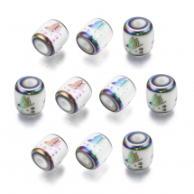 Намистини Скло Гальваніка з Візерунком Метелик, Колонка, Колір: Різнобарвний, Розмір: 11.5х11.5мм, Отв. 2.5мм, (13WB30997)