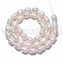 Koraliki Naturalne Perły Słodkowodne, Ryż, Biały, 8.5-12x6.5-7.5mm, około 30szt/33cm/sznur (13WB31046)