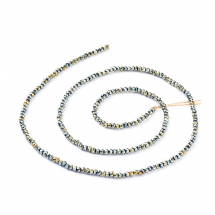 Намистини Гальваніка Скло, Грановані, Рондель, Покриття, Колір: Зелений, 2х1.5мм, Отвір 0.6мм, близько 210-218шт/33-34см/нитка, (13WB31227)