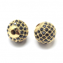 Koraliki Mosiężne z Cyrkoniami, Kulki, Trwała Powłoka Złoto/Czarny, 6x6mm, otwor 1.5mm, 2szt (13WB30809)