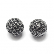 Koraliki Mosiądz z Cyrkoniami, Okrągłe, Powłoka Odporna, Stal Pistoletowa, 6x6mm, otwor 1.5mm, 2szt (13WB30811)