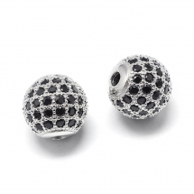 Koraliki Mosiądz z Cyrkoniami, Okrągłe, Powłoka Odporna, Platyna, 9.5~10x9~9.5mm, otwor 2mm, 2szt (13WB30812)