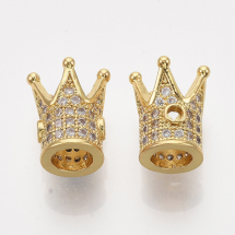 Koraliki Mosiądz z Cyrkoniami, Korona, Powłoka Odporna, Złoto, 12x10x10mm, otwor 1.5mm, 2szt (13WB30815)