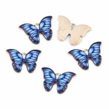Wisiorki, Zawieszki, Stop i Emalia, Motyl, Kolor: Błękit Królewski, 15.5x22x2mm, Otwor 1.8mm, 5szt (13WB30843)