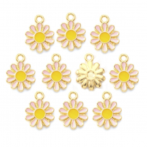 Wisiorki, Zawieszki, Stop i Emalia, Kwiat, Różowy, 14x12x2mm, otwor 1.6mm, 10szt (13WB30847)