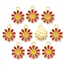 Wisiorki, Zawieszki, Stop i Emalia, Kwiat, Czerwony, 14x12x2mm, otwor 1.6mm, 10szt (13WB30848)