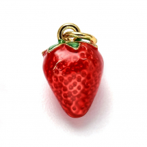 Zawieszki Truskawka, Mosiądz i Emalia, Odporna Powłoka, Pozłacany 18K, Czerwony, 11.5x7.5mm, 1szt (13WB30854)
