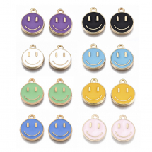 Zestaw Zawieszek z Uśmiechem, 8 kolorów, po 2 sztuki, Emalia, 14.5x12x1.5mm, 16szt/set (13WB30884)