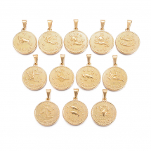 Zestaw Zawieszek Znaki Zodiaku, Stal Nierdzewna, Pozłacane 18K, 29x25x3.2mm, 12szt/zestaw (13WB30941)