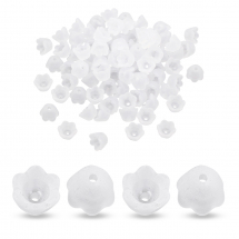 Nakładki na Koraliki Akrylowe, Matowe, Kwiatek, Biały, 9.5x9x6.5mm, Otwór: 1.4mm, około 100szt/25g (13WB31009)