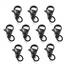 Застібка Карабін-Лобстер зі З'єднувальним кільцем, Нержавіюча Сталь, Гальваніка, Колір: Чорний, 12х7х3.5мм, Отвір 3мм, Колечко 5х0.6мм, (13WB31037)