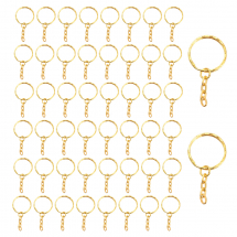 Kółko Zamek z Łańcuszkiem, do Breloków i Kluczy, Żelazne, Złoty, Długość 45mm, Kółko 25x2.5mm, 50 szt (13WB31084)