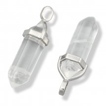 Wisiorek Naturalny Kryształ Górski, Sześciokątny, Elementy Stop, Platyna, 37-40x12mm, Otwór 3x4mm, 2szt (13WB31109)