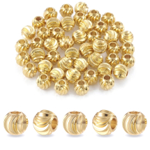 Koraliki Mosiężne, Powłoka Trwała, Ryflowany, 4x3mm, 18K Pozłacane, Otwór 1.6mm, 40szt (13WB31120)