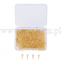 Haczyki Wkręty z Pętlą, do Koralików z Półotworem, Żelazo, Złoty, 10x4x1mm, Otwór 2mm, 300szt/Set (13WB31155)