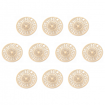 Zawieszki Mosiądz, Płaskie Okrągłe, Grawerowane, Twarde Pokrycie Jasne Złoto, 13x0.3mm, Otwór 1.2mm, 10szt (13WB31157)