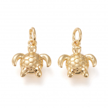 Zawieszka, Wisiorek Mosiądz, do Rękodzieła i Biżuterii, Żółw, Pozłacany 18K, 12.3mm, Otwór 3mm, 2szt (13WB31167)