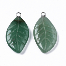 Wisiorki Naturalny Zielony Awanturyn, Liść, Rozmiar: 28-29x15x4.5mm, Otwór 1.8mm, 2szt (13WB31172)