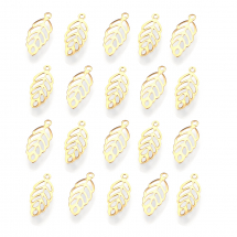 Zawieszka Wisiorek Liść, Stal Nierdzewna, Złoty, 13x5.5x0.2mm, Otwór 0.8mm, 20 szt (13WB31203)