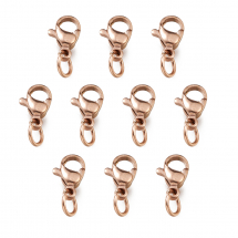 Застібка Карабін-Лобстер зі з'єднувальним кільцем, Нержавіюча Сталь, Іонне Покриття (IP), Колір: Рожеве Золото, 10х7х3мм, Отвір 3.2мм, Колечко 5х0.6мм, (13WB31278)