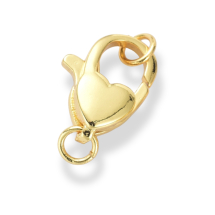 Zapięcie Karabińczyk-Lobster Serce z Kółkami, Eco Mosiądz, 18K Pozłacany, 16x11.5x5.4mm, Kółko: 5x1mm, 1szt (13WB31279)