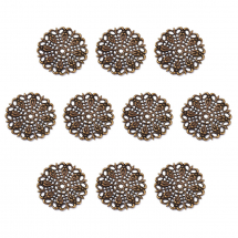 Zawieszki Wintage, Mosiądz, Płaskie Okrągłe, Filigran, Kolor: Bronze, Rozmiar: 25x1mm, Otwór 2mm, 10szt (13WB31282)