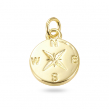 Zawieszka Kompas, Mosiądz, Trwała Powłoka, Płaska Okrągła, 18K Pozłacana, 15.2x12x2mm, Otwór 3mm, 1szt (13WB31324)
