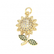 Wisiorek Mosiądz, Słonecznik z Circonia, Powłoka Trwala, Pozłacany 18K, Circonia: Mix, 25x14x6.5mm, 1szt (13WB31334)