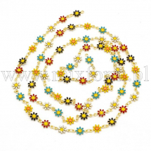 Ланцюг Латунь і Емаль, Ручна Робота, Паяна, Квітка, Стійке Покриття, Колір: Барвистий і Золото, Розмір: 12.5х7.5х2мм, (13WB30344)