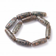 Koraliki Dzi Naturalny Agat, 3 Oczka, Ryż, Kawowy, 29-30.5x9-12.5mm, około 9szt / 30cm / nić, (13WB31293)