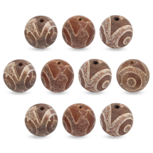 Koraliki Tybetański Naturalny Agat Dzi, 3 Oczka, Termobarwione, Okrągłe, Brązowe, 14mm, Otwór 1.6mm, 10szt (13WB31327)