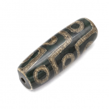 Koraliki Tybetański Styl, Dzi 9 Oczek, Agat Naturalny, Kolor: Zielony, 39-40x13-14mm, 1szt (13WB16411)