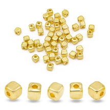 Koraliki Dystansowe, Biżuteria Stop, Kostki, Złoty, 4x4x4mm, 50 szt (13WB17075)