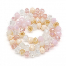 Намистини Гальваніка Скло АВ-Цвіт, Грановані, Рондель, Колір: Перлинно-рожевий, Розмір: 7.5-8х6мм, Отвір 1.5мм, близько 65шт/40см/нитка, (13WB30325)