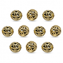 Korale Okrągłe Ażurowe, Stop, Antyczne Złoto, 10mm, Otwór 1mm, 10szt (13WB31457)