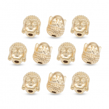 Korale Głowa Buddy, Stop Cynku, Jasne Złoto, 10x9x8mm, Otwór 2mm, 10szt (13WB31464)