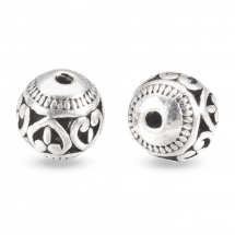 Korale Styl Tybetański, Stop, Okrągłe Ażurowe z Sercem, Antyczne Srebro, 11x10mm, Otwór 1.5mm, 2szt (13WB31466)