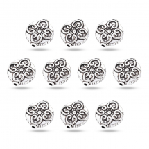 Korale Styl Tybetański, Płaskie Okrągłe, Kwiat, Stop, Antyczne Srebro, 14x13x4.5mm, Otwór 1.5mm, 10szt (13WB31472)
