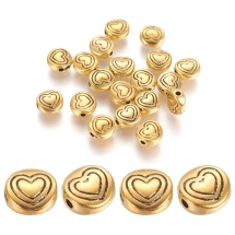 Koraliki Styl Tybetański, Stop, Serce, Antyczne Złoto, 6x6x3mm, Otwór 1.5mm, 50 szt (13WB31492)