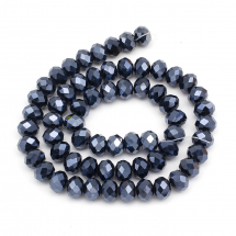 Koraliki Szklane Galwaniczne, Perłowe, Fasetowane, Rondel, Czarne, 10x8mm, Otwór 1mm, około 60szt/49cm/nić (13WB31520)