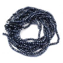 Koraliki Szklane Galwaniczne, Perłowe, Fasetowane, Rondel, Czarne, 6x5mm, Otwór 1mm, około 80szt/38cm/nić (13WB31525)