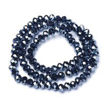 Намистини Скляні Гальваніка Рондель Гранені, Перламутрове Покриття, Чорний, 8х6мм, Отвір 1-1.4мм, близько 60шт/38см/нитка, (13WB31579)