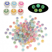 Koraliki Akrylowe Fluorescencyjne, Świecące w Ciemności, Płaskie Okrągłe, Smile, 10x5mm, około 140szt/50g (13WB31605)