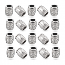 Koraliki Dystansowe, Styl Tybetański, Stopowy Biżuterii, Kolor: Srebrny, 8x6.5mm, otwor 4mm, 20szt (13WB31738)