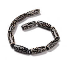 Koraliki Naturalny Tybetański Agat Dzi 9 Oczek, Czarne, 30x10mm, około 10szt/35cm/sznur (13WB31739)