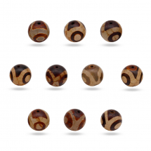 Koraliki Tybetański Naturalny Agat Dzi, 3 Oczka, Okrągłe, Brązowe, 14mm, Otwór 1.6mm, 10szt (13WB31751)