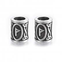 Намистини Скандинавські Руни Вікінгів, Нержавіюча Сталь, Колір: Античне Срібло, 16х13мм, Отвір 8мм, (13WB31755)